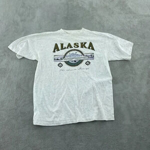 Vintage Alaska Graphic T-Shirt XL Prairie Mountain 100% Cotton Made In USA 0138